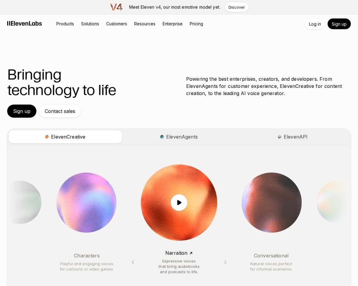 ElevenLabs 网站截图