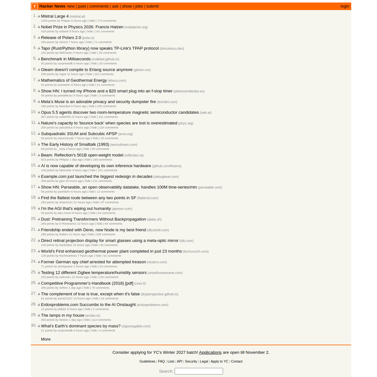Hacker News 网站截图