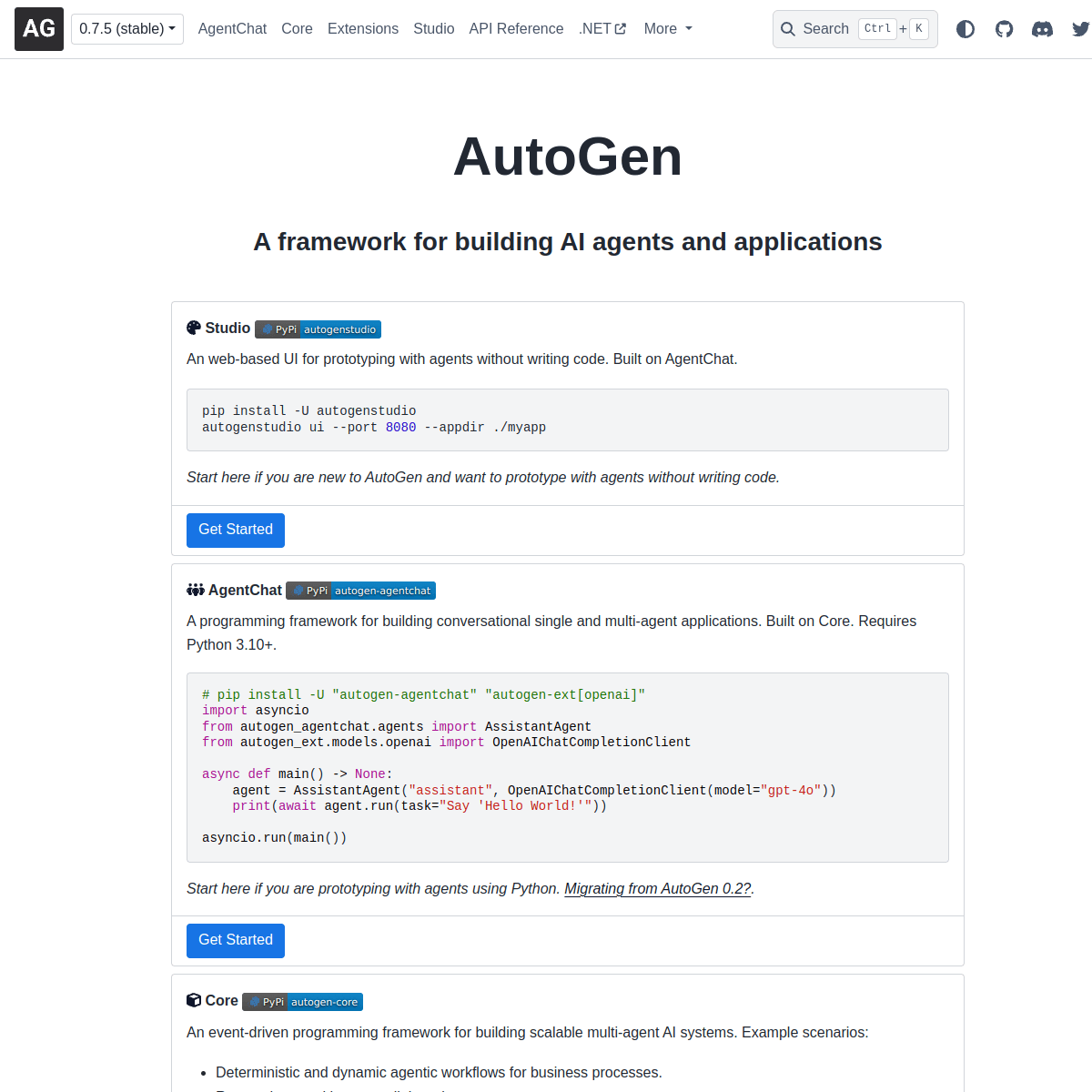 AutoGen 网站截图