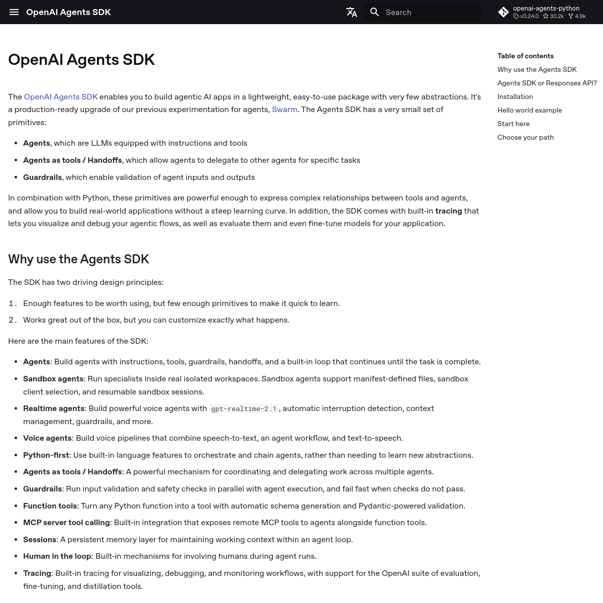 OpenAI Agents SDK 网站截图